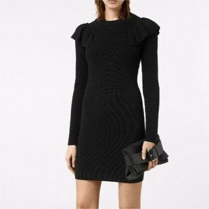 NWT All Saints Derley Marino Wool Ribbed Knit Sweater Dress In Black Size S